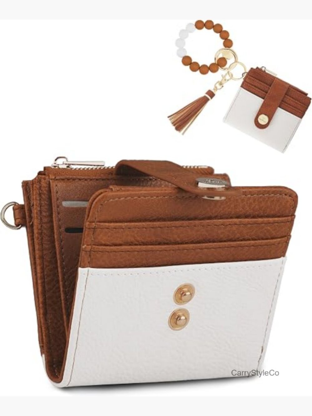 Small Wristlet Wallet RFID Blocking Keychain Wallet with Zipper Coin Pocket